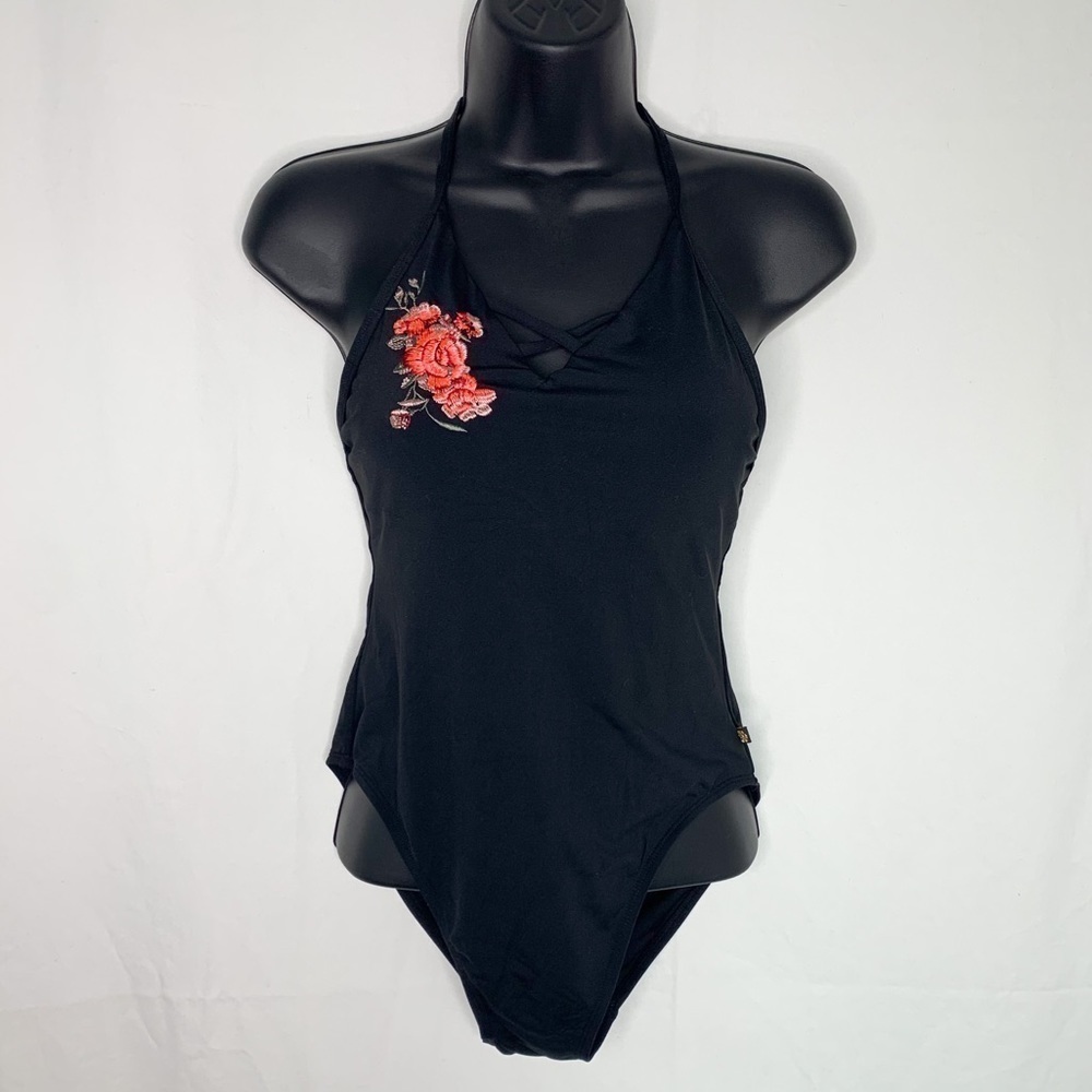 Aqua Rose / Floral Embroidered One Piece Swimsuit